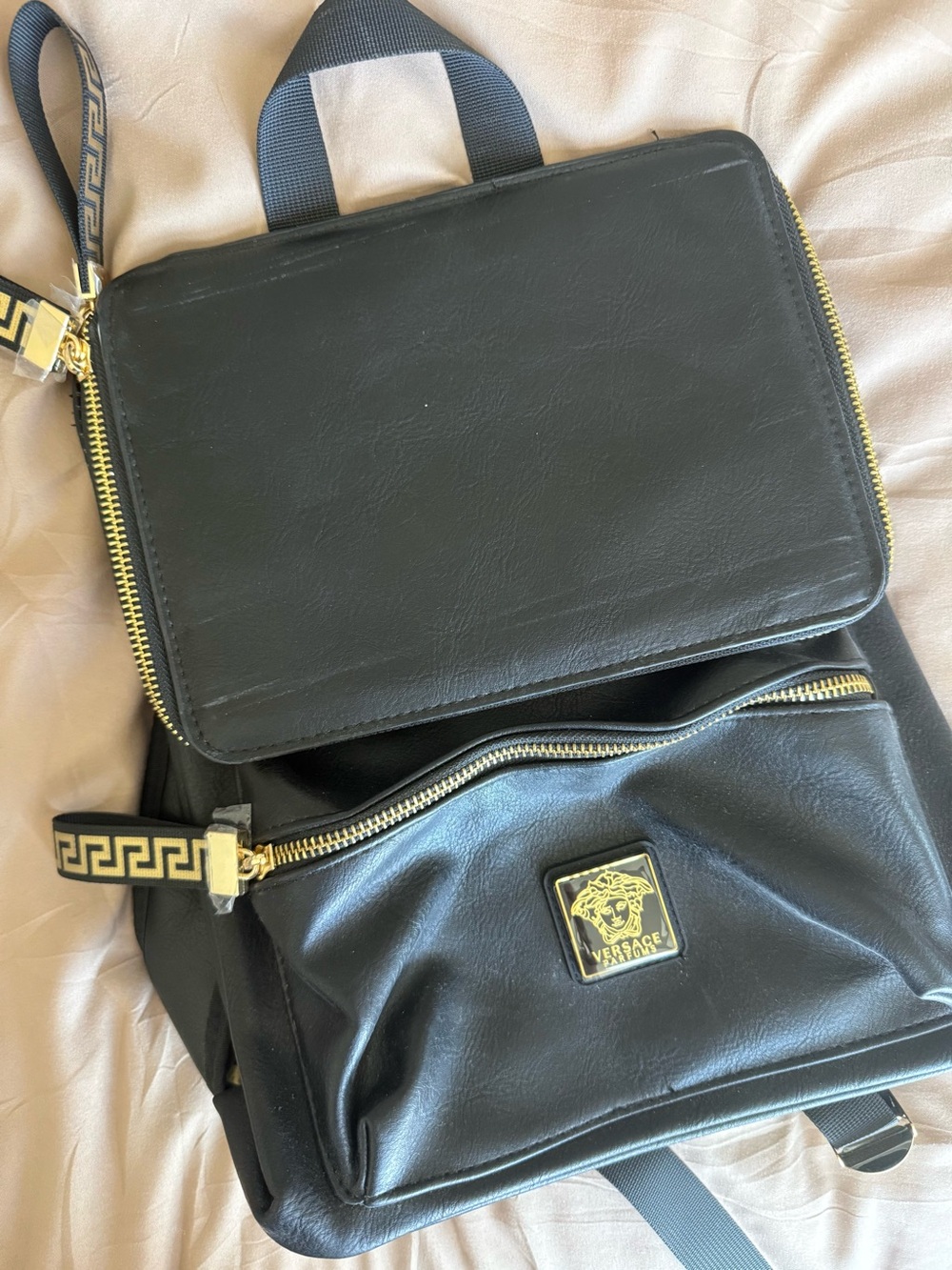 **NEW and never used** Versace Parfum Black Leather Logo Backpack